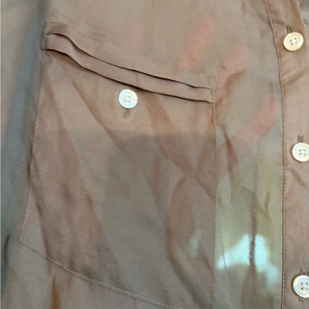 LOFT Taupe Long-Sleeve Button-Front Blouse - Picture 3 of 8